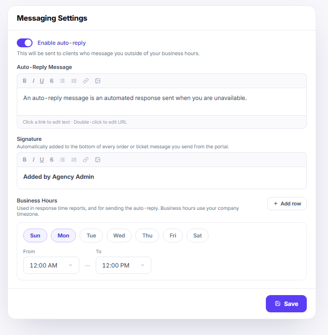 Messaging settings automation preview