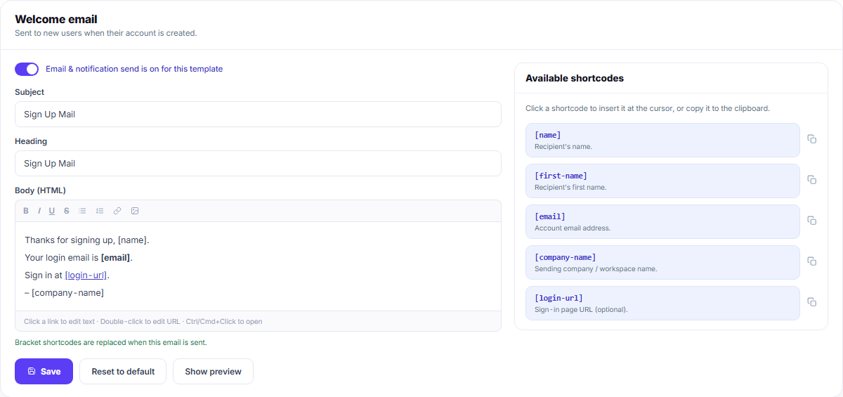 Template editor automation preview