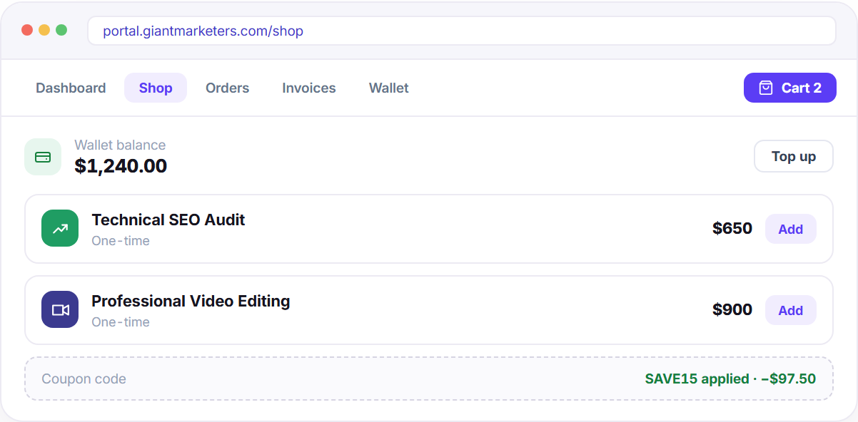 Client portal commerce preview