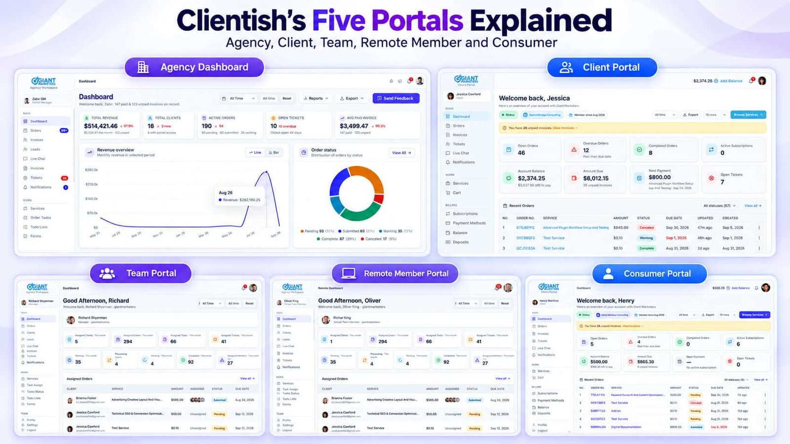 Clientishs Five Portals Explained Agency, Client, Team, Remote Member and Consumer