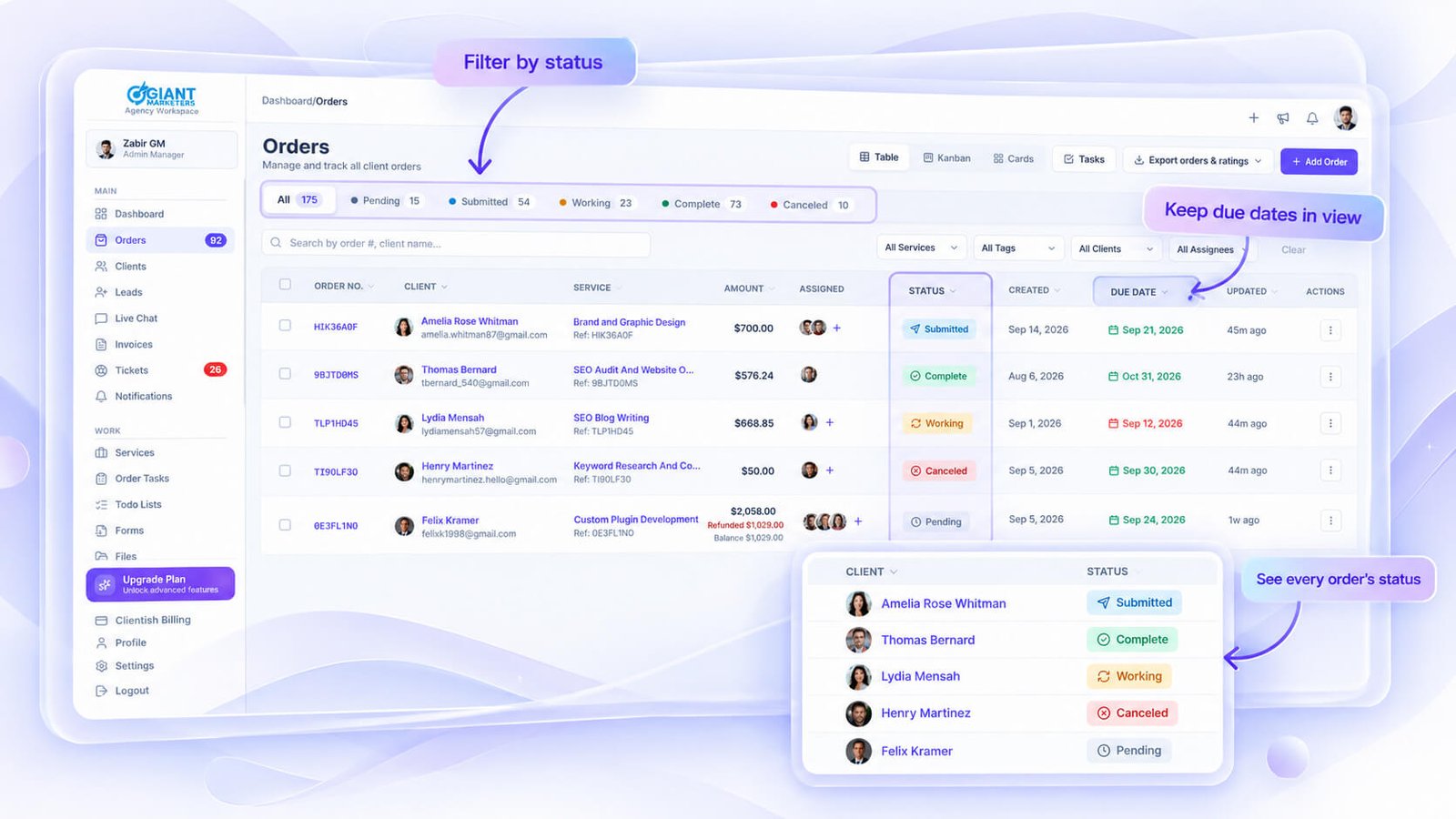 Tracking an Order Through Its Statuses in Clientish