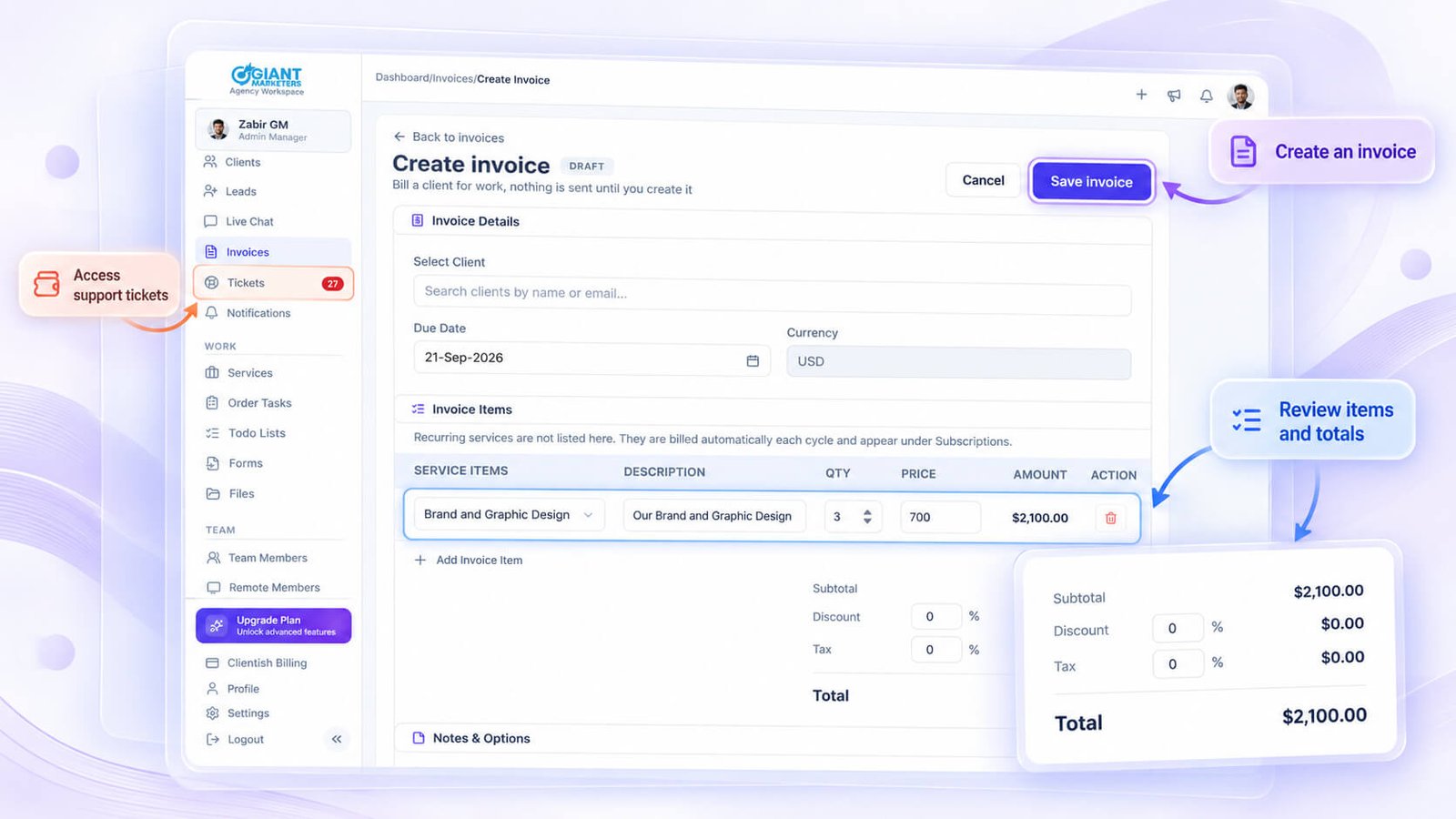 Turning an Order Into an Invoice or Ticket in clientish