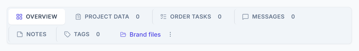 Order tabs showing the linked Brand files Drive folder