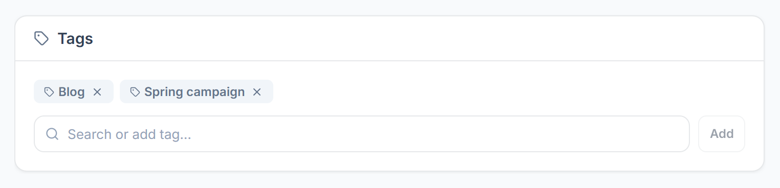 Order tags Blog and Spring campaign with the search or add tag box