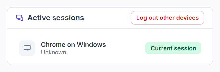 Active sessions on the profile with the current session and Log out other devices