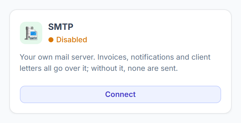 SMTP card in Integrations