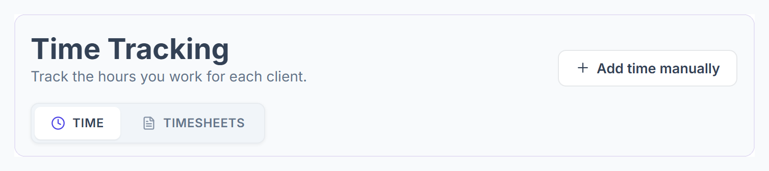 Time Tracking page with the Add time manually button
