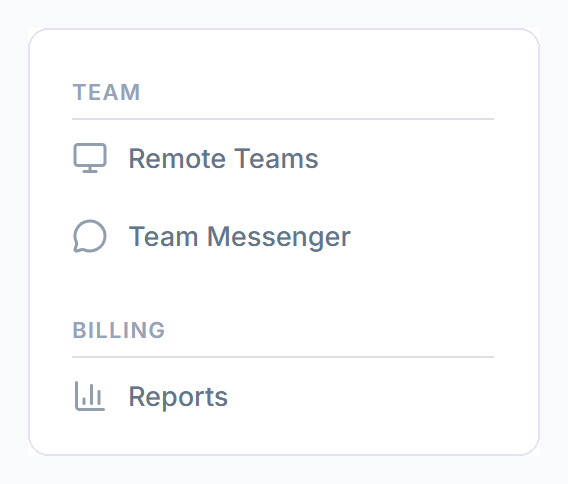 Team lead's menu with Remote Teams and Reports