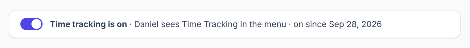 Time tracking is on bar as a team lead sees it, without Permissions or Turn off