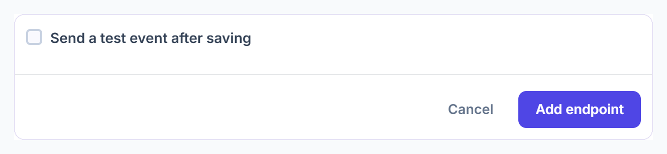 Send a test event after saving and Add endpoint button in Clientish