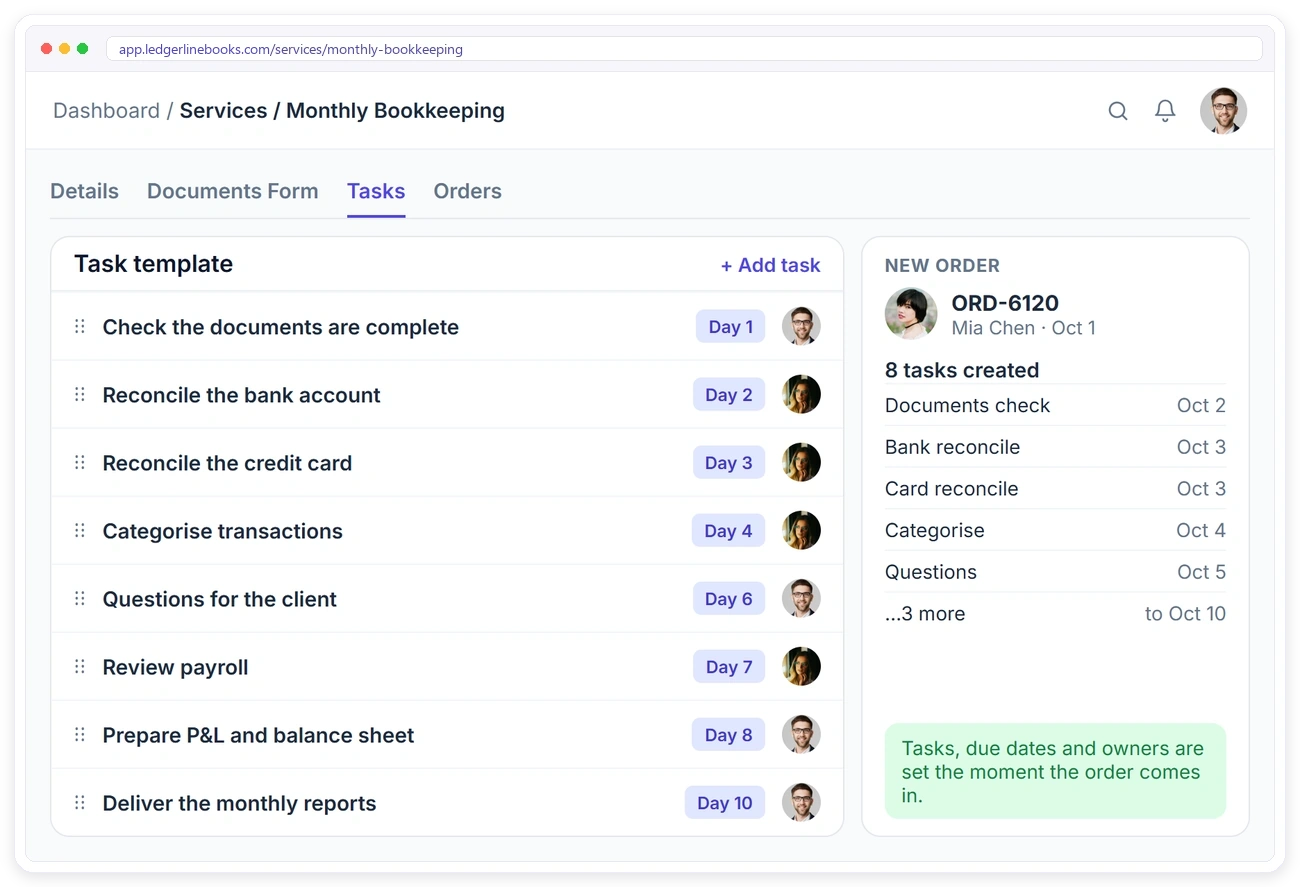 A month-end checklist as a Clientish task template, from checking documents and reconciling accounts to payroll review and monthly reports A month-end checklist as a Clientish task template, from checking documents and reconciling accounts to payroll review and monthly reports