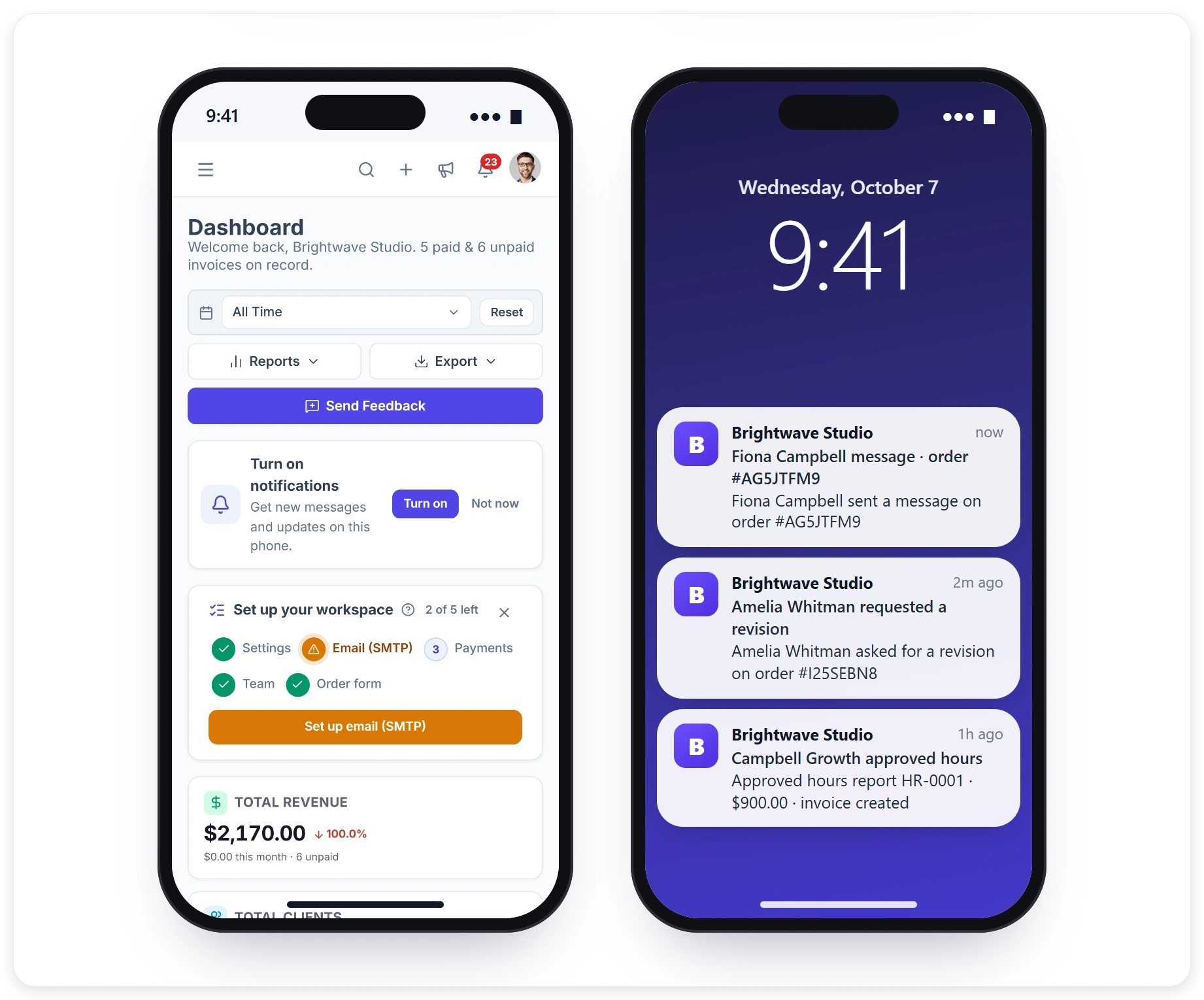 Turn on notifications in the app and new messages, revision requests and approvals arrive on the lock screen Turn on notifications in the app and new messages, revision requests and approvals arrive on the lock screen