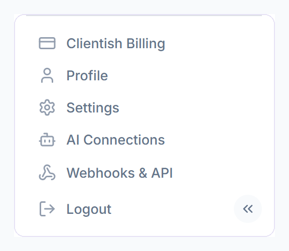 Clientish Billing link at the bottom of the agency sidebar