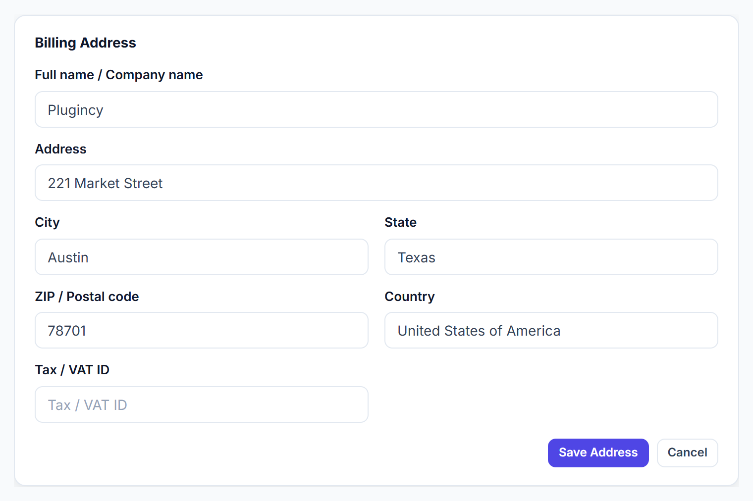 Billing address form