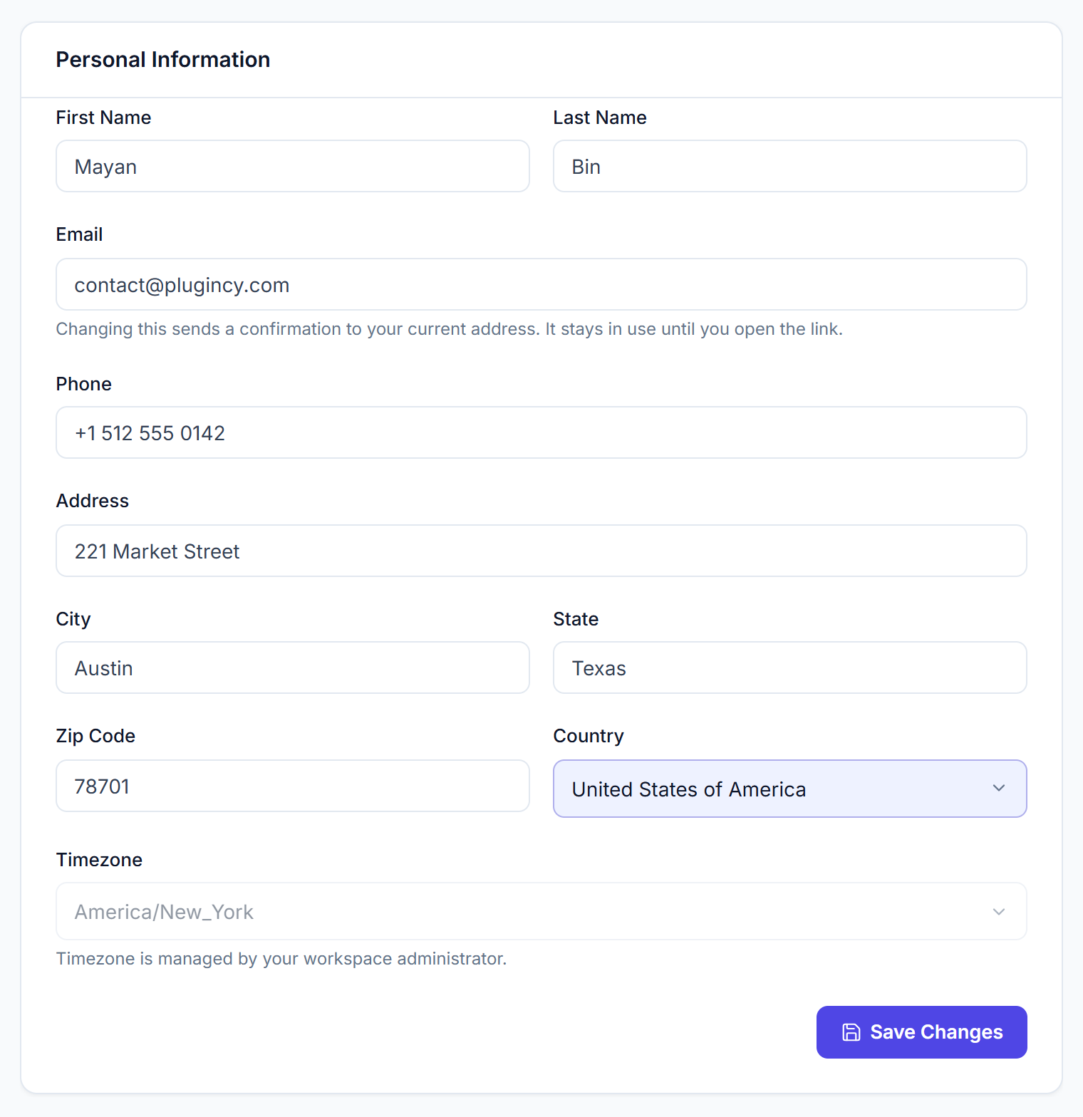 Profile Personal Information form