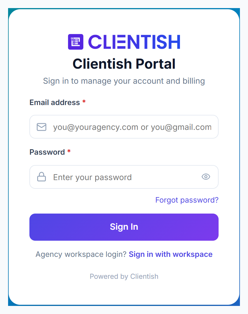 Clientish Portal sign-in
