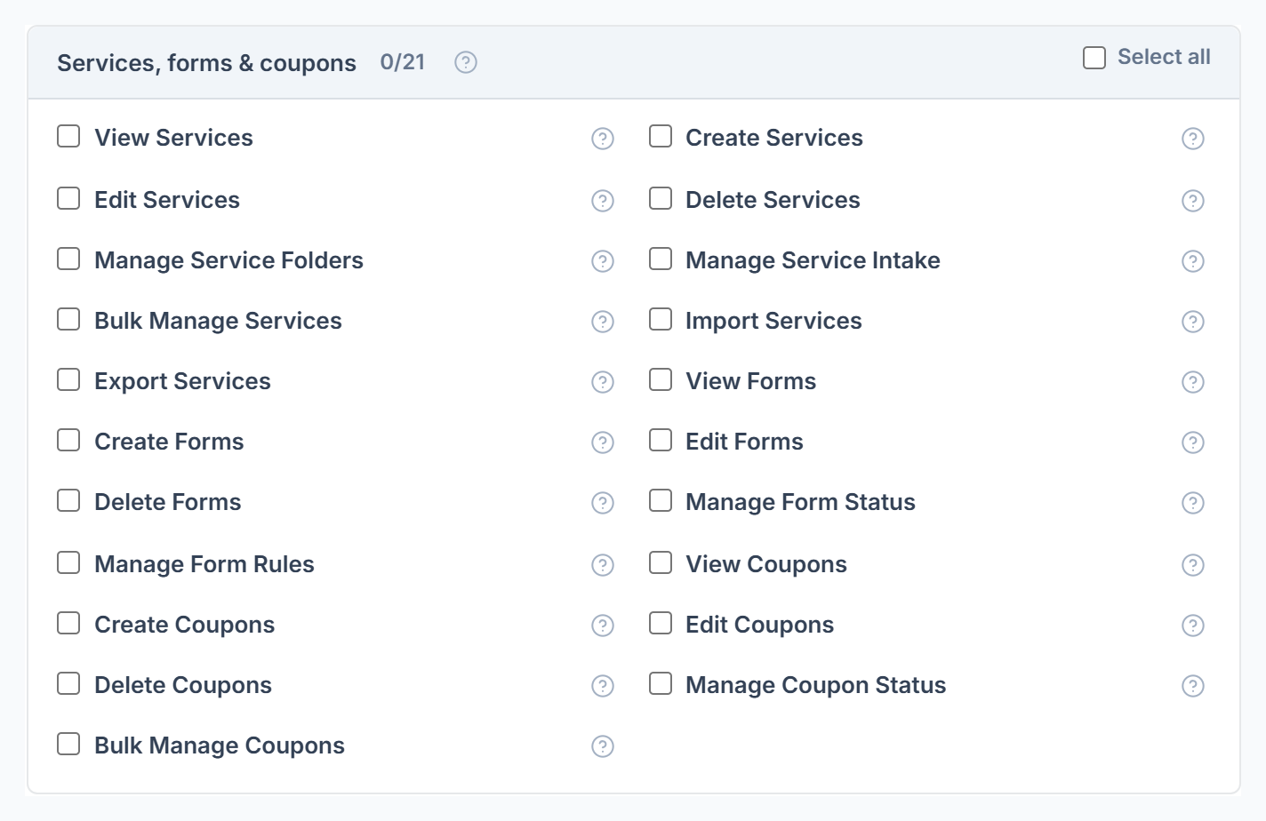 Forms permissions in Roles & Permissions