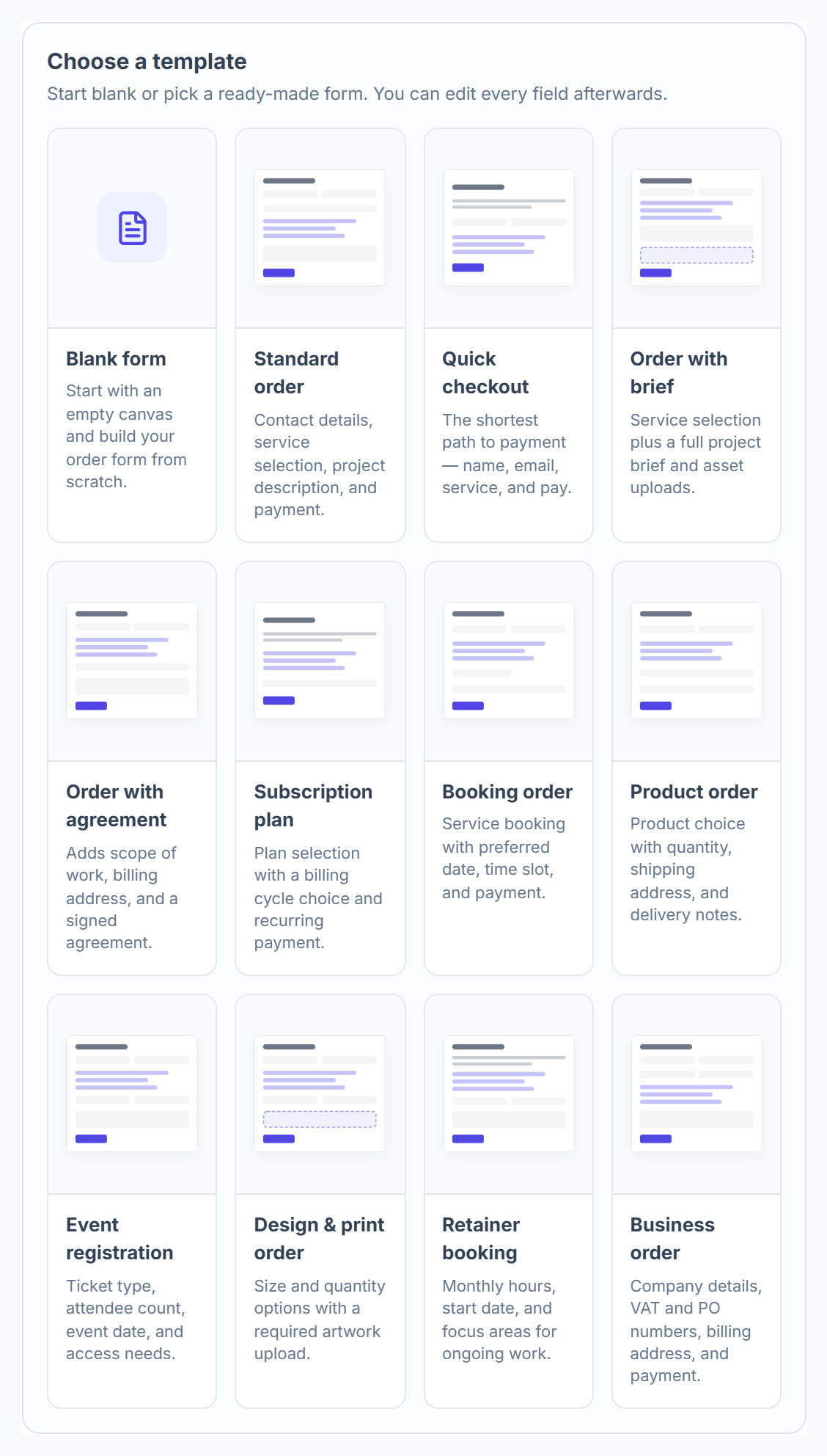 Choose a template with the order form templates