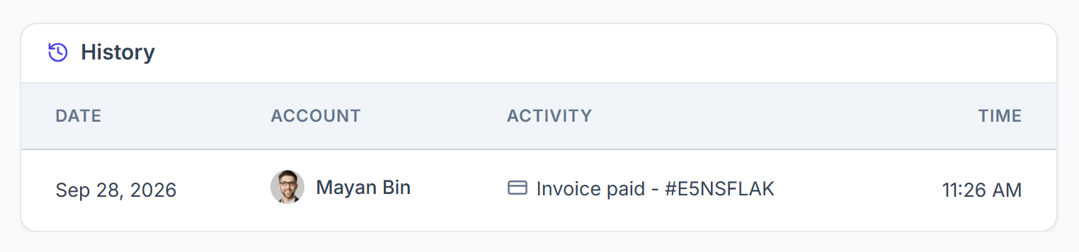 Invoice History card