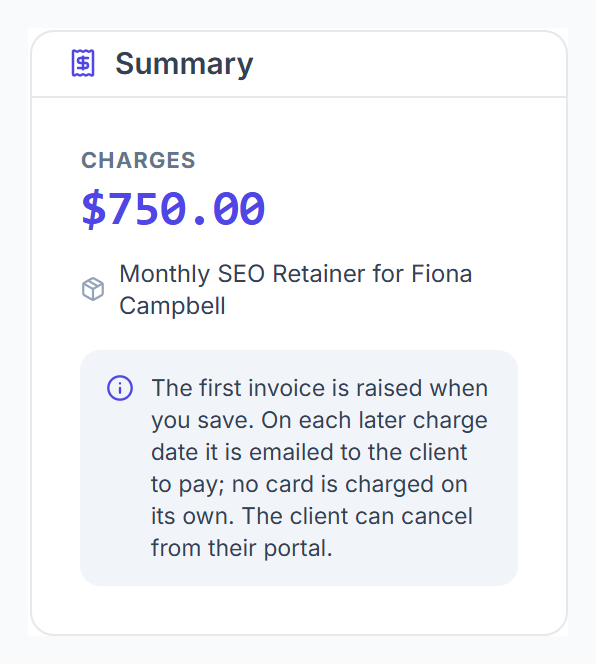 Create subscription summary with the charge per cycle
