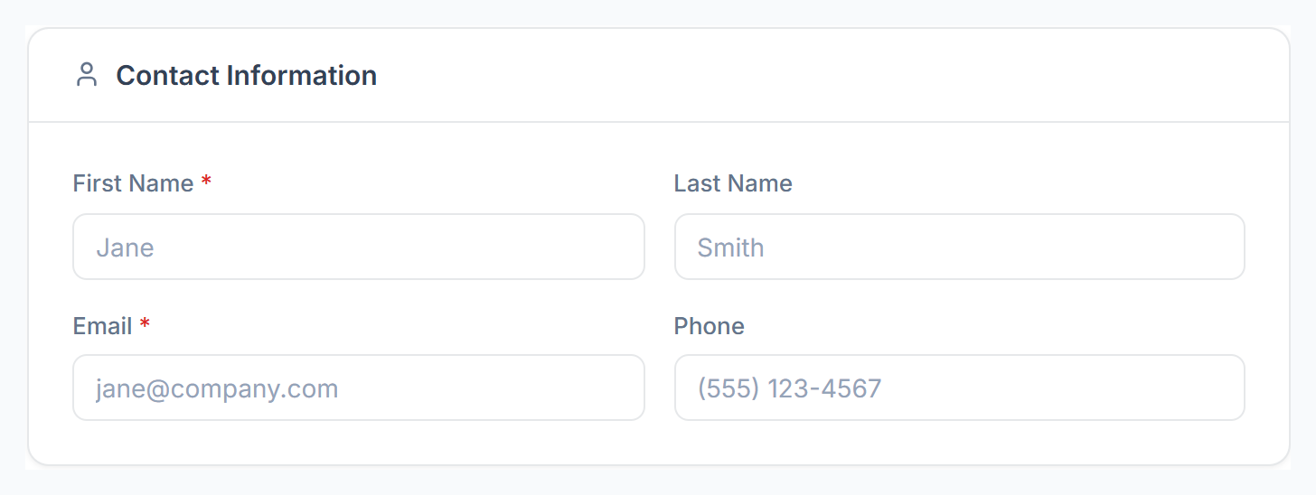 Add Lead form, Contact Information