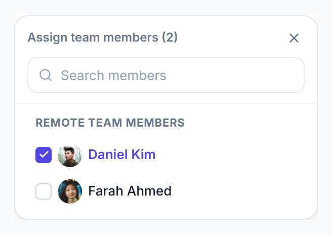 Assign team members menu on a lead