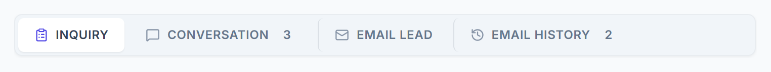 Lead page tabs: Inquiry, Conversation, Email lead and Email history
