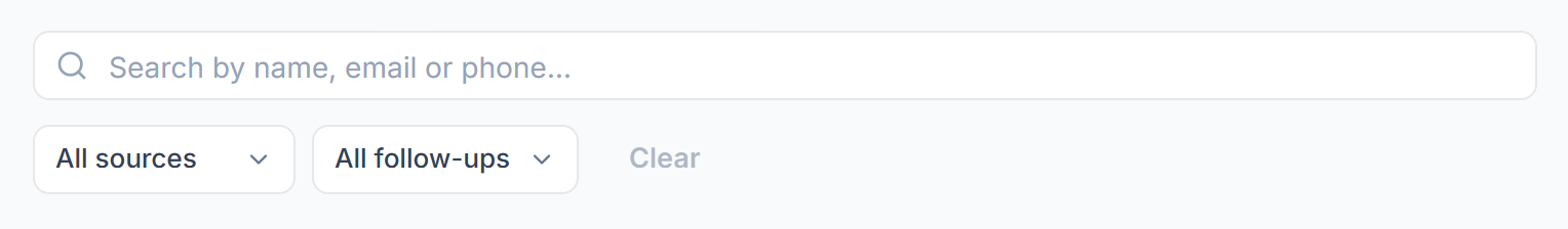 Lead search with the All sources and All follow-ups filters