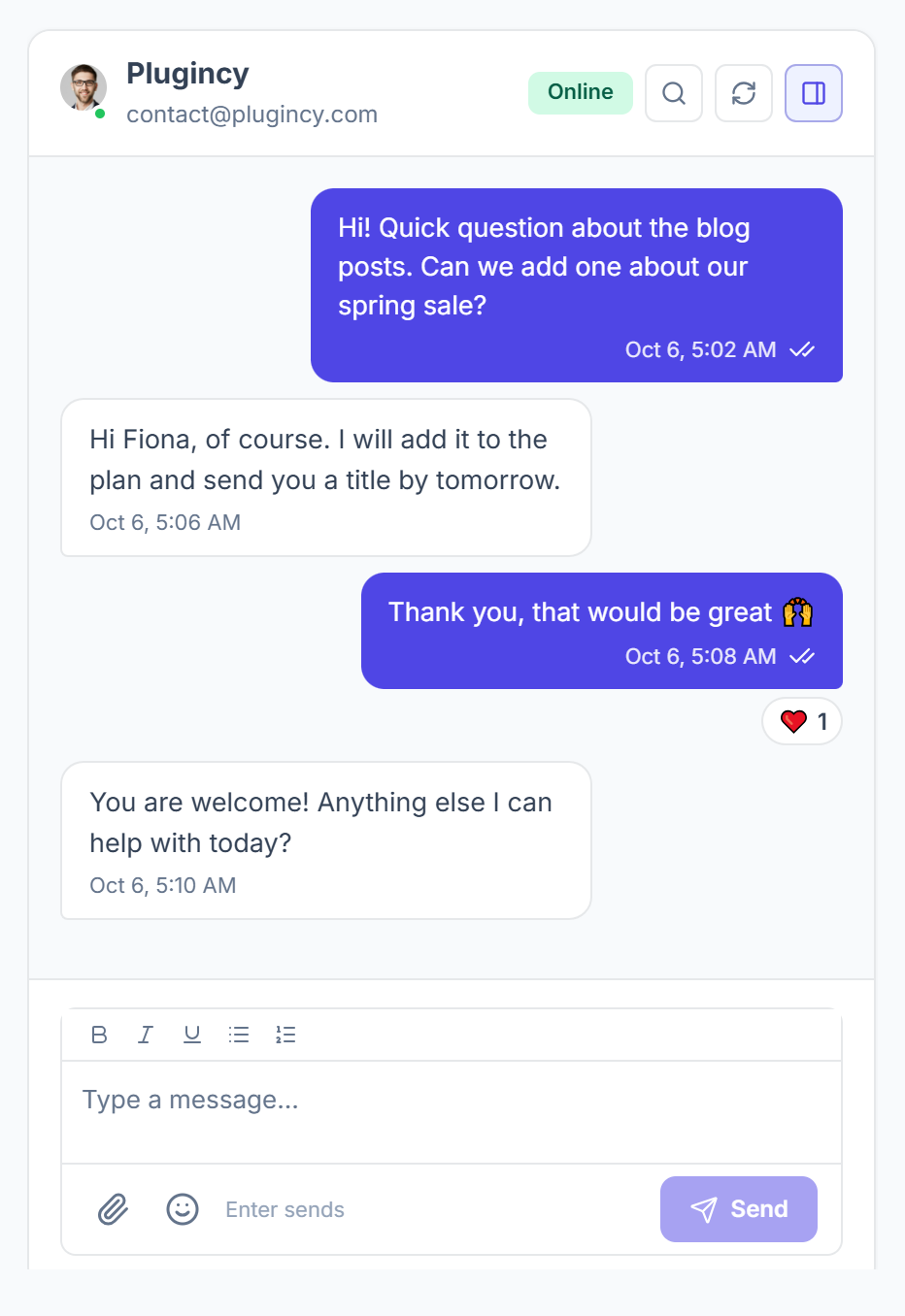 Live Chat between a client and the agency in the portal