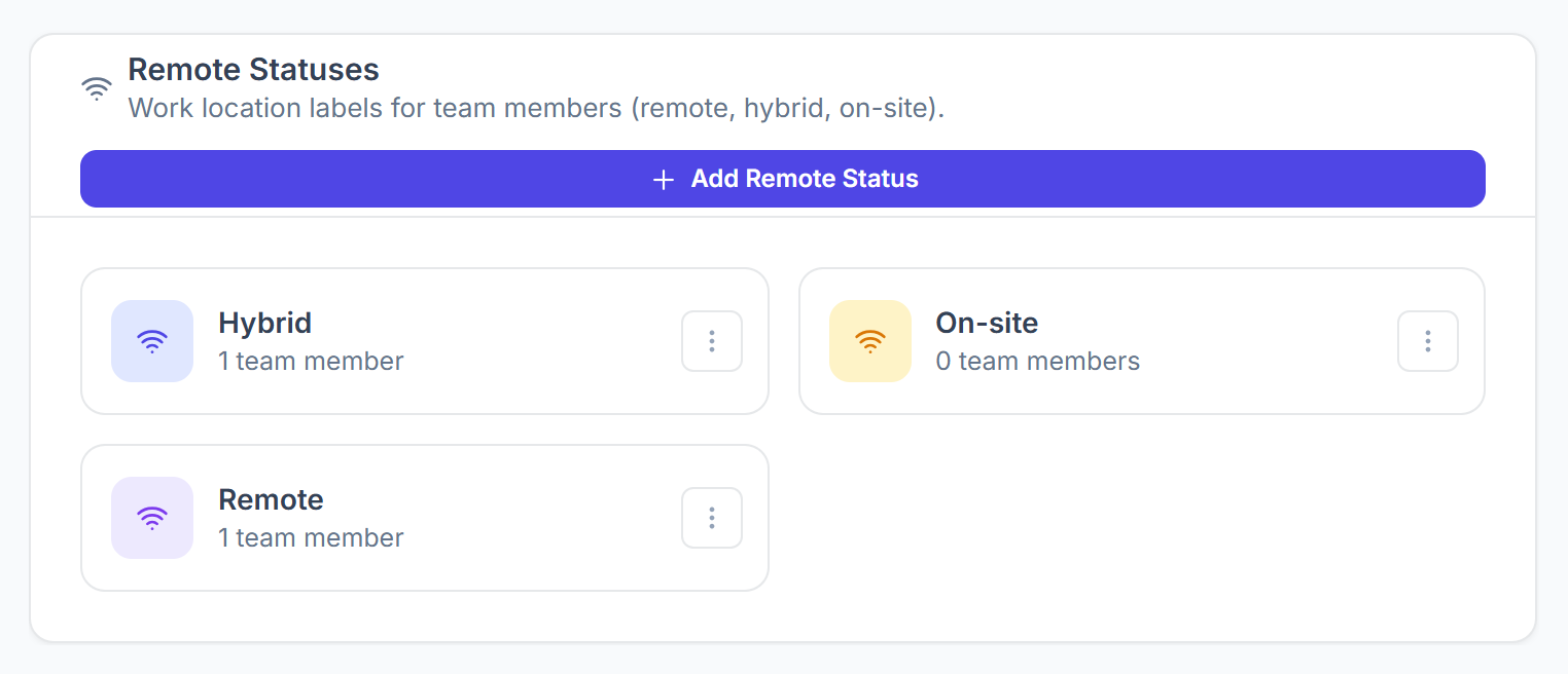 Remote Statuses settings with Add Remote Status and status tiles