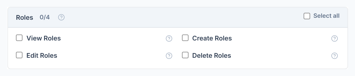 Roles permission group: View, Create, Edit and Delete Roles
