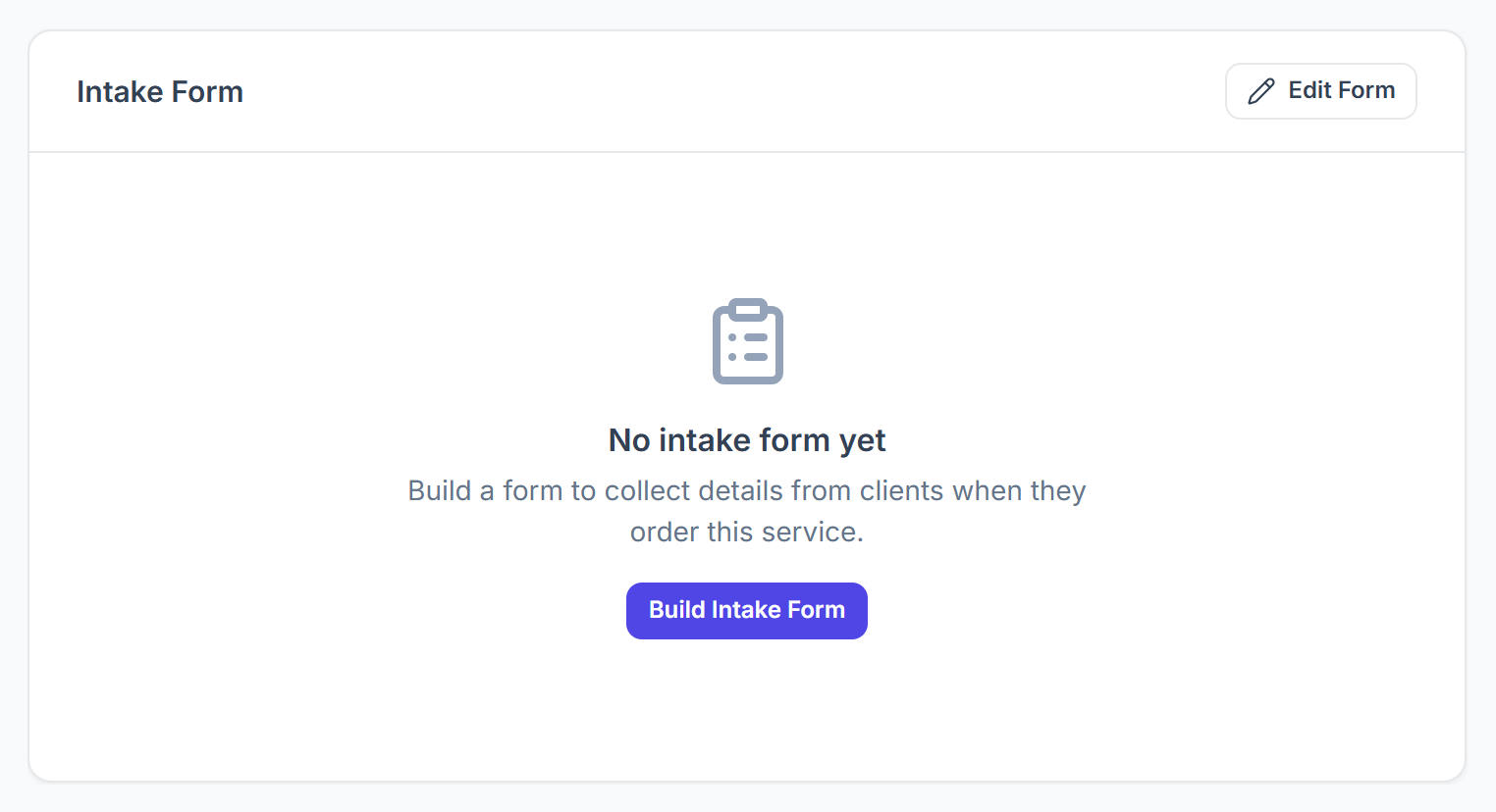 Intake Form tab with Build Intake Form