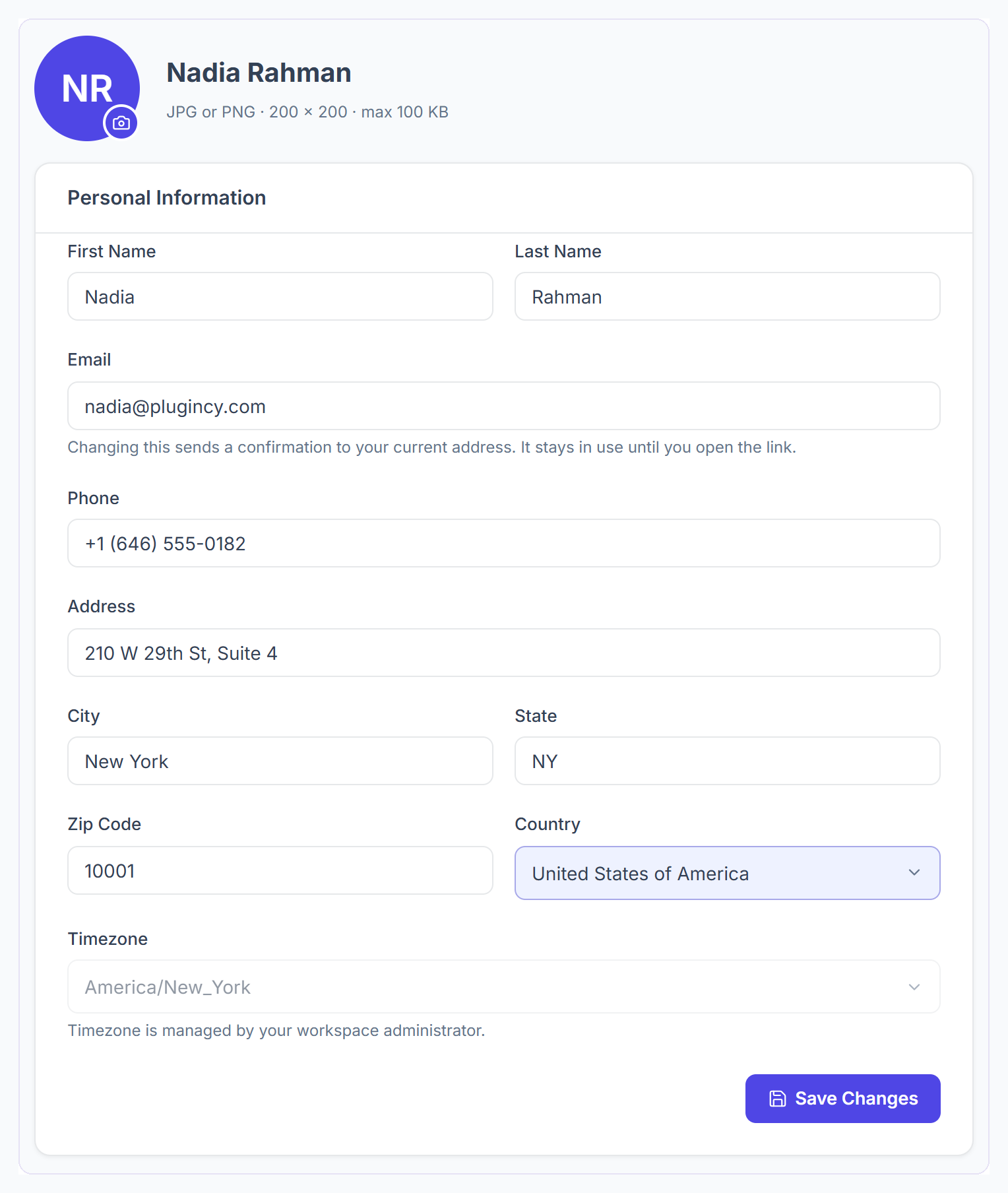 My Profile with the photo and the Personal Information form