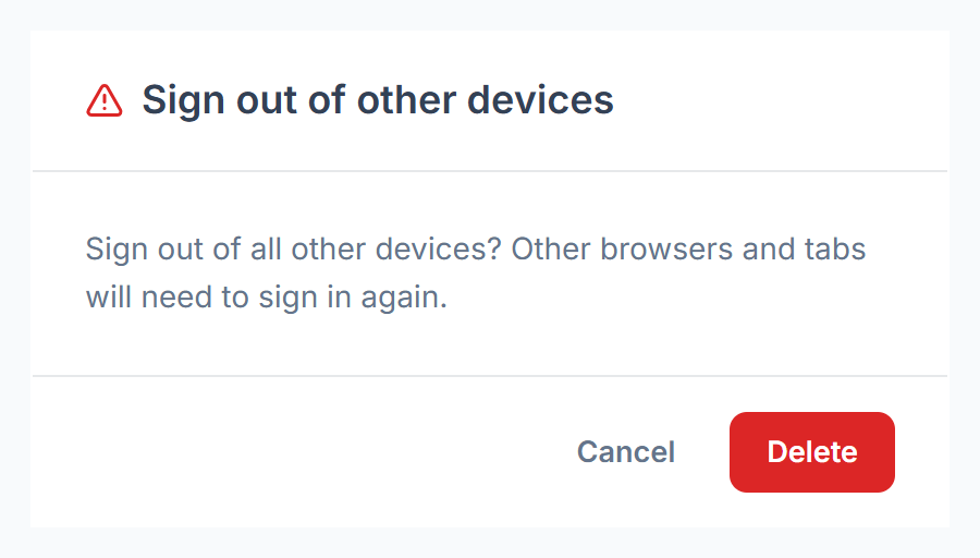 Confirmation to sign out of all other devices