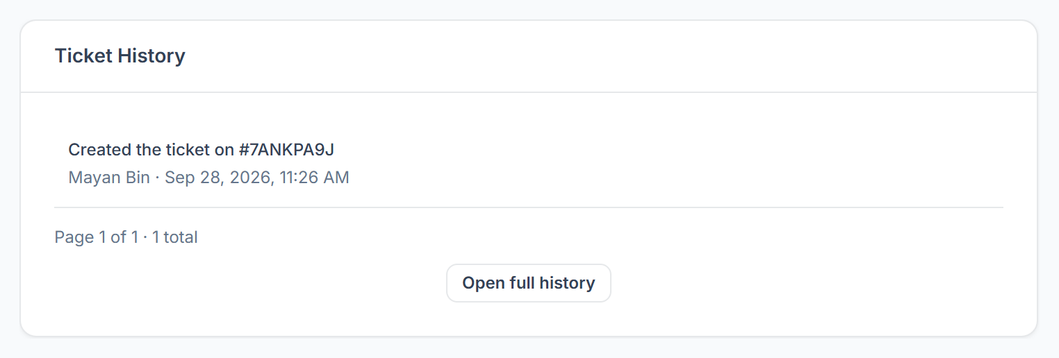 Ticket History with Open full history