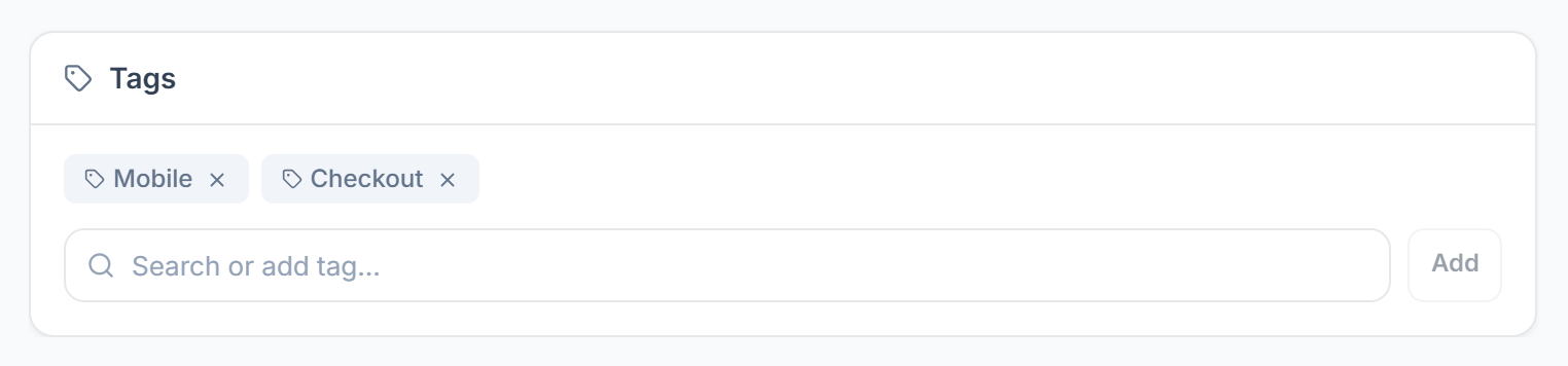 Ticket tags Mobile and Checkout with search or add tag